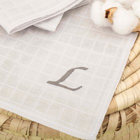 Resim 5'li L Harf Nakışlı Mendil Set - Açık Gri Muslin 