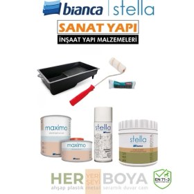 Resim Bianca Stella Set 500ML - Siyah Boya + Beyaz Mermer Effekt Sprey + Maximo Sıvı Cam Ipek Mat 