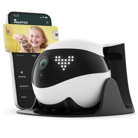 Resim Meanyou Hareketli Ev Kamerası Ebo Güvenlik Kamerası Robotu 1080p Otomatik Şarj, Gece Görüşü, Evcil Hayvan/Yaşlı/Bebek İçin Kablosuz Kamera, Çift Yönlü Konuşma, Uygulama Kontrolü 