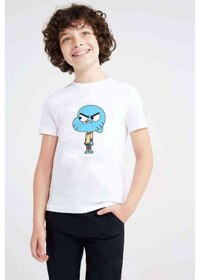 Resim Gumball Gumball Baskılı Unisex Çocuk Beyaz T-Shirt 