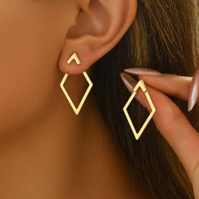 Resim 1 Çift Şık Çift Katmanlı Delikli Küpe Kadınlar İçin - Altın Renkli Geometrik Tasarım, Günlük Kullanım veya Partiler İçin İdeal, Minimalist Stil | Çinko Alaşım Takı 