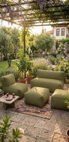 Resim Velvet Serisi Armut Bahçe Mobilyası, Balkon Takımı Su Geçirmez Kumaş 2+1+1 + Puf - Yeşil 