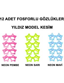 Resim Fosforlu Yıldız Model Glow Parti Gözlüğü Karanlıkta Yanan Gözlükler 12 Adet 