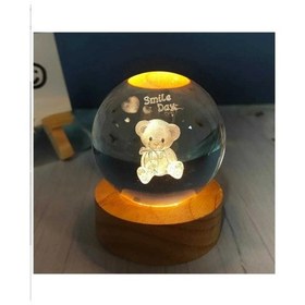 Resim 3d Kristal Cam Küre Ahşap Kaideli Gece Lambası - Ayıcık 