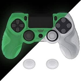 Resim PlayVital Guardian Edition Karanlıkta Parlar - PS4 için Yeşil Ergonomik Yumuşak Kaymaz Kumanda Silikon Kılıf Kapak, ps4 Slim/Pro Controller için Joystick Kapaklı Kauçuk Koruyucu Cilt 