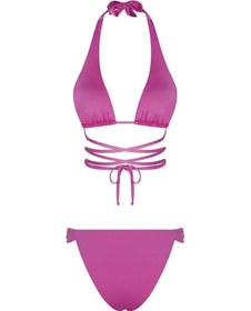 Resim Bonesta Chandra Üçgen Bağlamalı Büzgü Detaylı Pembe Bikini Takımı 
