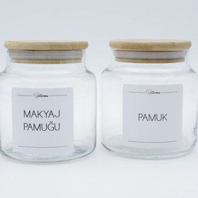 Resim zezedesing Bambu Kapak Pamuk Ve Makyaj Pamuğu Kavanozu 500ml 