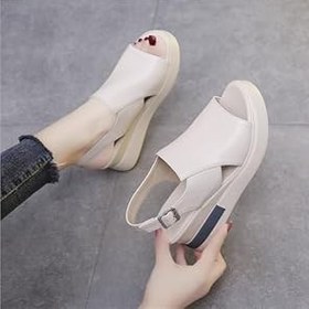 Resim Gikleihwy Balık ağız terlik kadınlar için takozlar ayarlanabilir tek kelime toka platformu açık ayak parmakları hafif kayma Slingback sandalet kemer desteği Anti kayma seyahat ayakkabıları 