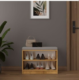 Resim Asra Trend MDF Puflu Ayakkabılık – 2 Raflı, 60 cm, Oturaklı Ayakkabı Düzenleyici, PUF02 Petra 