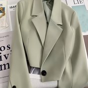 Resim Ofis ve iş için şık uzun kollu blazer ceket, tek düğmeli yaka crop blazer, kadın giyim 