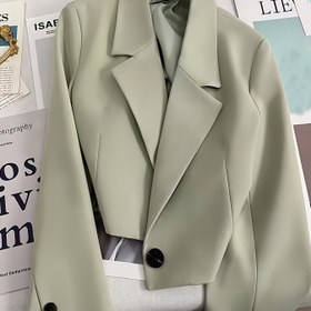 Resim Ofis ve iş için şık uzun kollu blazer ceket, tek düğmeli yaka crop blazer, kadın giyim 