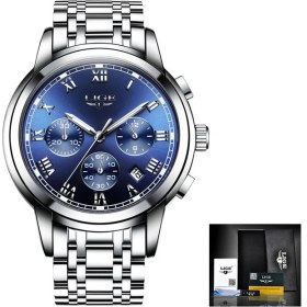 Resim Hanyang Çelik Gümüş Mavi Reloj Hombre Lıge Tüm Altın Saatler Erkek 2020 Lüks Moda Kuvars Kol Saati Analog Kronograf Erkekler Izle Su Geçirmez Saat + Kutu (Yurt Dışından) 
