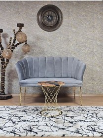 Resim Zafir İkili Gold Kaplama Tel Ayak Papatya Çay Seti Koltuk Takımı , Balkon, Salon, Ofis, Cafe Koltuk Takımı Gri 