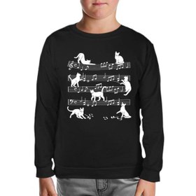 Resim Cats and Notes Siyah Çocuk Sweatshirt 