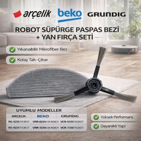 Resim Öz Beyaz Eşya Grundig VCR-7330 Robot Süpürge Paspas Bezi +Fırça (Orjinal Y.parça) 