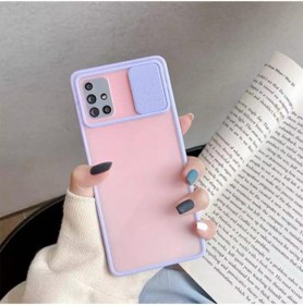 Resim FMK Aksesuar Galaxy A71 Uyumlu Mor Buzlu Kamera Lens Sürgülü Korumalı Silikon Kapak 