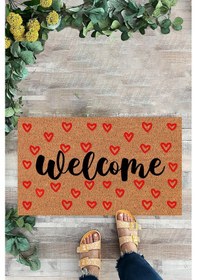 Resim Kırmızı Kalpler, Welcome, Kapı Önü Paspası, Dijital Baskı Paspas 