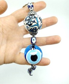 Resim Nazar Boncuğu Anahtarlık El Yapımı Cam Aksesuar Çini Desenli Sera 