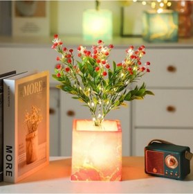 Resim Büro Ev Ofis Dekoru İçin Pembe Saksılı Ledli Yapay Çiçek 