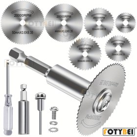 Resim Matkap için Kesme Tekerleği, 6 adet Çelik Testere Bıçağı ile Döner Alet Kesme Diskleri, 1 adet 1/4 İnç Hex Kısa Shank, 1 adet 1/8 İnç Yuvarlak Shank, PVC Boru Ahşap Metal Kesme için (Bir Tornavida ile birlikte gelir) 