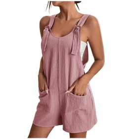 Resim Pembe Kadın Strappy Gevşek Kaba Pamuk Şort Yaz Romper Plaj Tulum Tulum Xl Pembe 