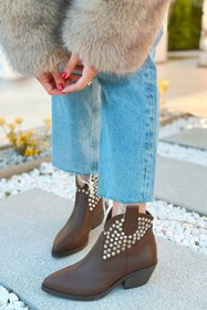 Resim POLKA STORE Dakota Troklu Kadın Kovboy Bot Bootie Western Çizme 