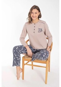 Resim Senfoni Kadın Düğme Yaka Uzun Kol Pamuklu Pijama Takımı 6021 -1 Adet 001 