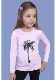 Resim Toontoy Kids Toontoy Kız Çocuk Palmiye Baskılı Pul İşlemeli Tişört Açık Pembe 