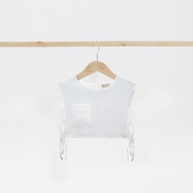 Resim Yandan Bağlama Detaylı Crop Beyaz - Yeşil 