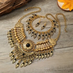 Resim Orta Doğu Özel Ramazan Modası Bohem Su Damlası Püskül Kolye Seti: 2 Küpe, Bir Bileklik ve Bir Kolye 