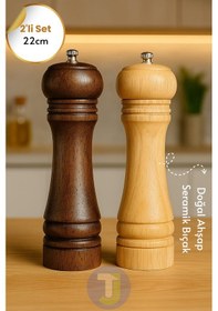 Resim Technojet 2adet Baharat Öğütücü Açık Koyu Renk Doğal Ahşap Değirmen Karabiber Kahve Tuzluk Biberlik Ahşap 