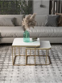 Resim Orta Sehpa Damla İkili Lüx Gold Beyaz Çok Renkli 