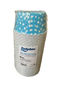 Resim Dolphin Muffin Orta Boy Kağıt Puantiyeli Mavi Cupcake Kek Kalıbı Kapsülü Kabı - 50 Adetlik 10 Paket Renkli 