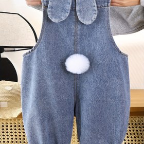 Resim Kızartılmış 3D Tavşan Kuyrukları ile Overalls, Erkekler ve Kızlar için Sevimli ve Şık, Tavşan Kulaklı Moda ve Rahat Pantolonlar, Dış Mekanlar için 