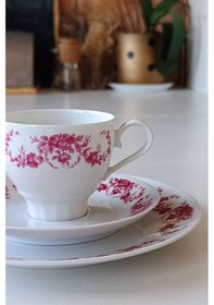 Resim Edelstein 73 Pembe Gül Desenli Vintage Çay Fincanı Seti 3 Parça Pembeçiçek 
