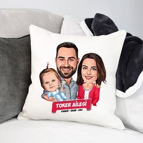 Resim Kız Çocuklu Mükemmel Aile Karikatürlü Yastık 