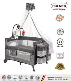 Resim Holmer Coolstyle Premium Cibinlikli Dönenceli Anne Yanı Oyun Parkı Beşik 70x110 CM Koyu Gri 