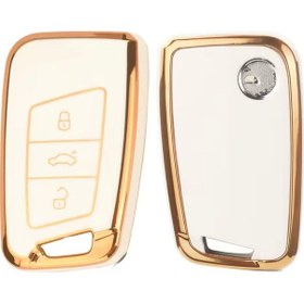 Resim Volkswagen Passat B8 Beyaz-gold Anahtar Kılıfı 