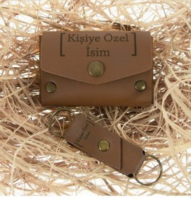 Resim Miaju Kahve Renk, Aşk Sevgi Huzur Yazılı İsme Özel, Cüzdan Ve Anahtarlık Set, Anneye, Teyzeye Hediye Kahve Kahverengi 