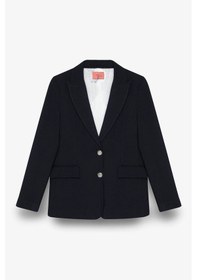 Resim Quzu Kapak Cepli Düz Kesim Düğmeli Lacivert Kadın Blazer Ceket Ckt00923 Lacivert 