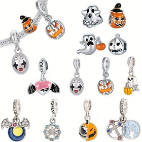 Resim 1 Adet Zincir Süsü, Kolye Ucu, Moda, Çok Yönlü Tasarım Halloween Anahtarlık Kolyesi, Kilit Kolye, Kabak Ruhu Şapkalı Kabak Joker Çift Kolye, Aşk Kanatları Yarasa Küçük Şeytan Örümcek Kafatası Haşhaş Boncuklu Bileklik ve Ayakkabı Bağı Süsü, Yaratıcı DIY Takı Malzemeleri, Mücevher Yapımı İçin Süsler, Kolye ve Bilezik Aksesuarları, Tilsim 