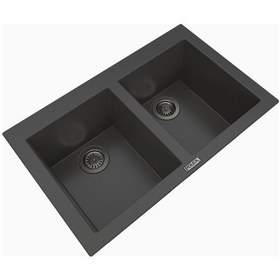 Resim Polex Cristalüx Granit Evye P-2XLN Antrasit 2 Hazneli Tezgah Altı Ve Tezgah Üstü Mutfak Evyesi 80.5x51.5 CM 