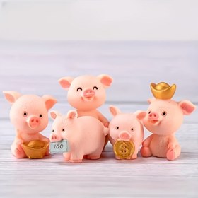 Resim Şanslı Domuz DIY Etli Bitki Mikro Manzara Pasta Araba Süsleri Domuz Yılı Karikatür Kolye Domuzcuk Reçine El Sanatları 