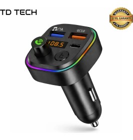 Resim Surtech Fm Transmitter Cihazı Araç Bluetooth Dönüştürücü Rgb Işıklı Qc 3.0 Hızlı Şarj Çakmaklık Araç Kiti 