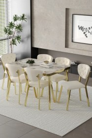 Resim Mutfak Masası Takımı Elma Serisi 6 Sandalyeli Gold Krem 