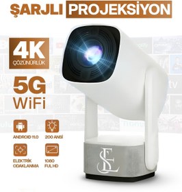 Resim EN SİGA Şarjlı 1080p Max 4k Projektör, 3d Destekli Memc Hdr10 Speaker Hoparlörlü Projektör 200 Ansi Lümen 