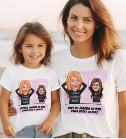 Resim Bk Gift 2’li Kişiye Özel Anne-Kız Karikatürlü Kombin Tişört Seti-1, Anneye Hediye, Anneler Günü Hedi 