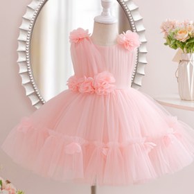 Resim A Pink 3D Çiçek Kız Elbisesi, Doğum Günü Partileri, Okul Evleri ve Piyano Performansları için Mükemmel. 