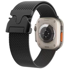 Resim Teknodur İos Watch Uyumlu 7 45mm Krd-25 Metal Hasır Kordon-siyah 
