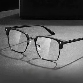 Resim Erkekler İçin Retro Yarım Çerçeve Gözlük - Şeffaf/Lenssiz Seçenekler, Büyük Gözler İçin Gözlük, Küçük Yüzler İçin Gözlük, Erkek Modası İçin Gözlük - Cesur Siyah Çerçeve ile Şeffaf/Lenssiz, Yarı Çerçeveli Gözlük 